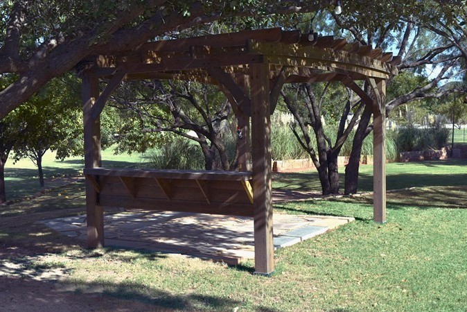 "To Our New Pergola With Pear Trees In The Background"