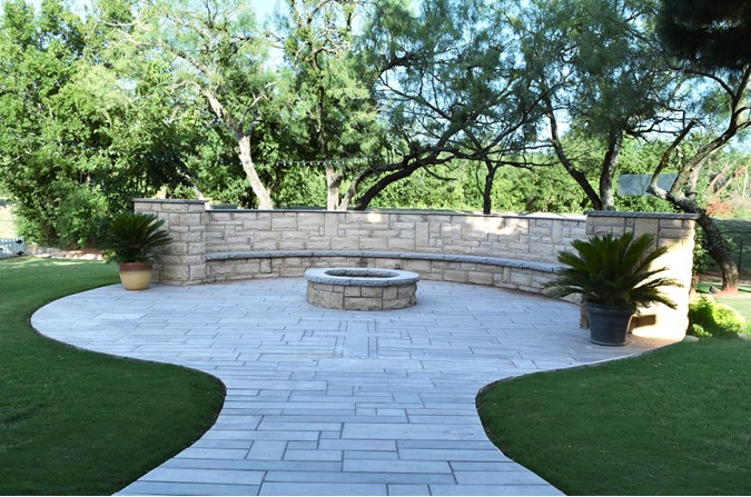 "Rock Wood Fire Pit With Large Bench"