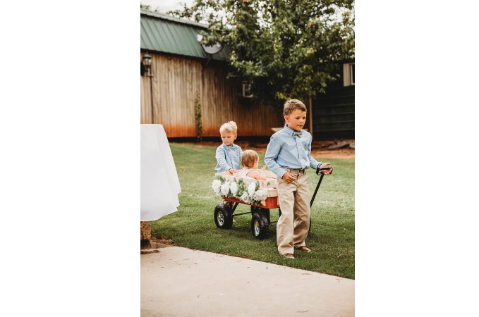 "Wagon With Cutest Members Of Wedding Party"