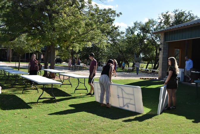 "Starting Set Up Of Tables For Reception Dinner"