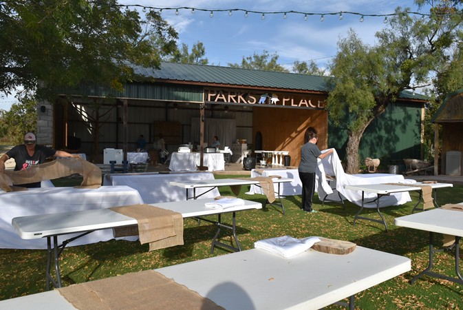 "Up Goes The Tablecloths And Burlap Runners"