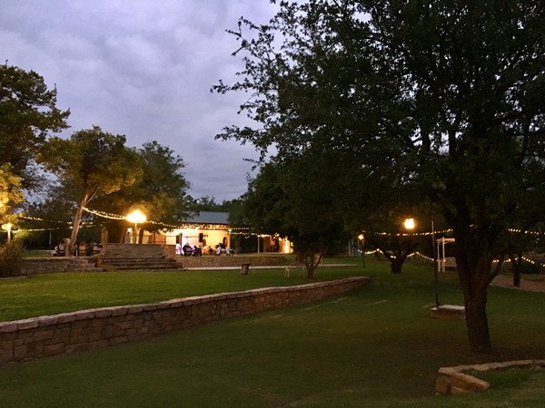 "Double Waterfall And Dance Floor With Pavilion In Background"